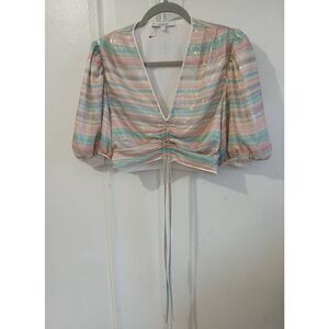 Derek Lam 10 crosby womens small ALL SEQUIN pink beige cropped top stripe
